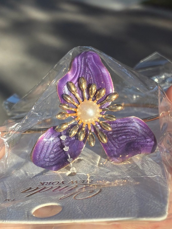 Linda New York Jewelry - Linda New York Gold Purple Enamel Floral Open Cuff Bangle Bracelet NWT